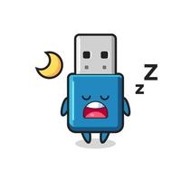 ilustração de personagem USB flash drive dormindo à noite vetor
