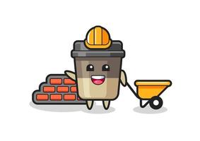 personagem de desenho animado da xícara de café como um construtor vetor