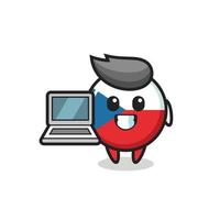 ilustração do mascote do emblema da bandeira checa com um laptop vetor