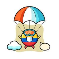 desenho animado da mascote do emblema da bandeira da colômbia está fazendo paraquedismo com gesto feliz vetor