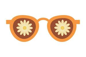 vintage oculos de sol com margarida flores groovy retro moda desenho animado estilo. vetor