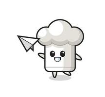 personagem de desenho animado de chapéu de chef jogando avião de papel vetor