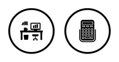 escritório escrivaninha e calculadora ícone vetor