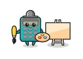 ilustração do mascote da calculadora como pintor vetor