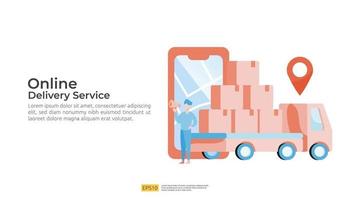ilustração de transporte de serviço de entrega online. rastreamento de pedido vetor