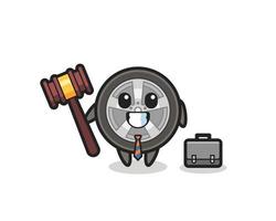 ilustração do mascote da roda de carro como advogado vetor