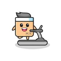 personagem de desenho animado de caixa de papelão andando na esteira vetor