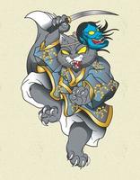 gato samurai hannya vetor