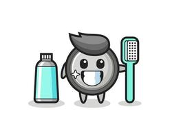 ilustração de mascote de célula-botão com uma escova de dentes vetor