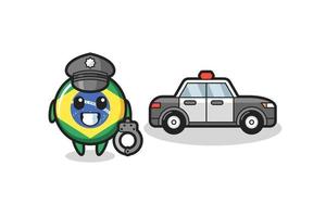 desenho animado mascote da bandeira do brasil distintivo como policial vetor