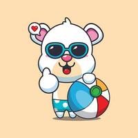 fofa polar Urso dentro oculos de sol com de praia bola desenho animado ilustração. fofa verão desenho animado ilustração. vetor