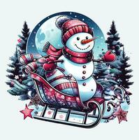 boneco de neve em uma trenó passeio vetor arquivo, Natal cena, papai noel, Natal feriado, vetor ilustração Arquivo