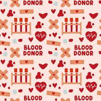 sangue doação desatado padronizar com rabisco linha elementos. mundo sangue doador dia. vetor ilustração para rede página, bandeira, impressão meios de comunicação.