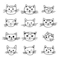 mão desenhado gato focinho clipart. fofa animal face rabisco conjunto vetor