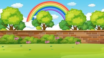 cena da paisagem do parque com arco-íris no céu vetor