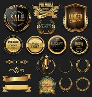 Emblemas e etiquetas de ouro premium de luxo vetor