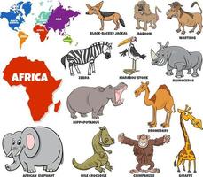 ilustração educacional do conjunto de animais africanos dos desenhos animados vetor
