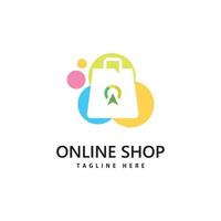logotipo da loja de sacola de compras. design de logotipo de compras online vetor
