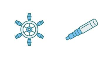 navio roda e binocular ícone vetor