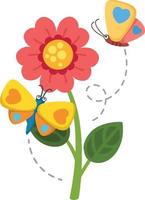 ilustração de girassol e borboleta, vetor