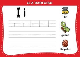 alfabeto az exercício com ilustração de vocabulário de desenho animado, vetor