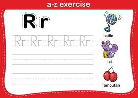 alfabeto az exercício com ilustração de vocabulário de desenho animado, vetor