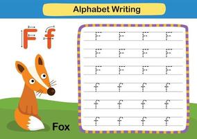 Exercício da letra f-fox do alfabeto com vocabulário de desenho animado vetor