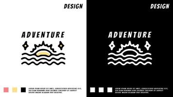 hipster aventura logotipo pôr do sol, ilustração para camiseta vetor