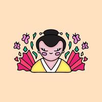 bela gueixa japonesa com leque. ilustração dos desenhos animados. vetor