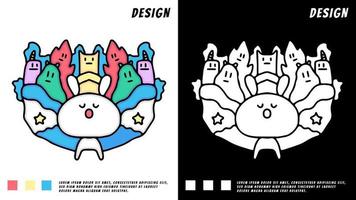 coelho e monstros adormecidos doodle ilustração. para camiseta vetor