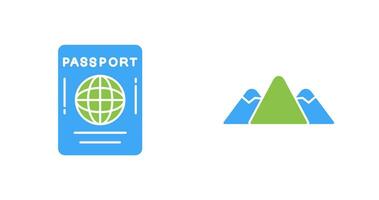 Passaporte e montanha ícone vetor