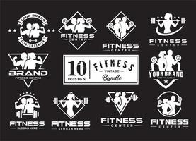 conjunto de silhueta de ícone de modelo de logotipo de centro de fitness preto vetor