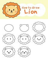 quão para desenhar fofa leão desenho animado para aprendizado, criança, coloração livro, ilustração vetor