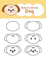 quão para desenhar fofa cachorro desenho animado para aprendizado, criança, coloração livro, ilustração vetor