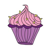 estilo doodle de cupcakes doces coloridos vetor
