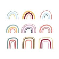 conjunto de 9 arco-íris colorido desenhado à mão. arco-íris colorido simples vetor