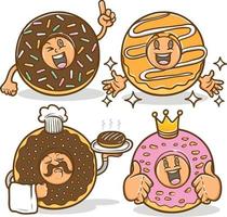 Conjunto de emoticons fofos do personagem mascote donuts vetor