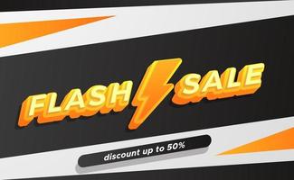 venda flash oferta banner desconto fora de texto 3D e símbolo de relâmpago vetor