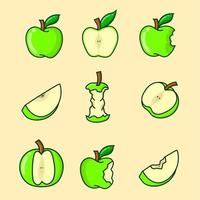 conjunto de ilustração vetorial de maçã verde. vetor isolado de maçãs verdes