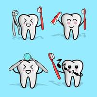conjunto de dente personagem ilustração vetorial dentes dentais fofos vetor