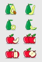 ilustração vetorial de conjunto de frutas isolado de maçãs e abacate vetor