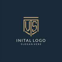 inicial vs escudo logotipo monoline estilo, moderno e luxo monograma logotipo Projeto vetor