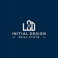 inicial carta ld monograma logotipo com abstrato casa forma, simples e moderno real Estado logotipo Projeto vetor