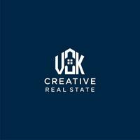 inicial carta vk monograma logotipo com abstrato casa forma, simples e moderno real Estado logotipo Projeto vetor