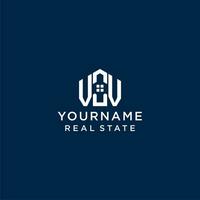 inicial carta vv monograma logotipo com abstrato casa forma, simples e moderno real Estado logotipo Projeto vetor