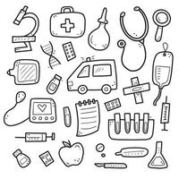 conjunto de ilustração de elementos de medicina doodle de mão desenhada. vetor
