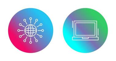 trabalho em rede e computador portátil ícone vetor