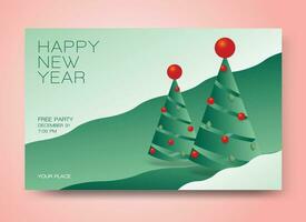 elegante Natal árvores e vermelho enfeite simples estilo em uma verde fundo. vetor ilustração.