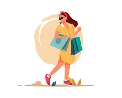 ilustração plana mulher elegante segurando pacotes depois de fazer compras vetor