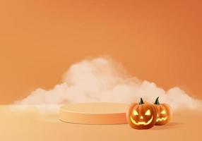 3D halloween mínimo de fumaça e pódio de abóbora para histórico de produtos vetor